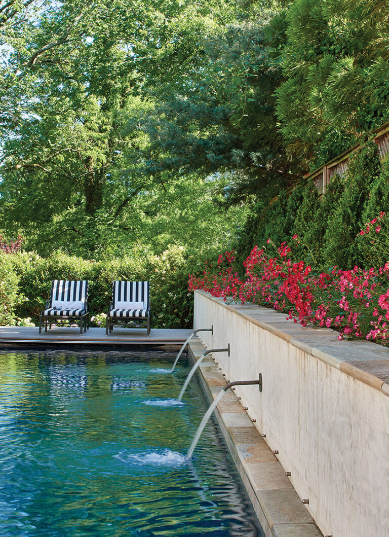 A narrow lap pool doubles as a water element in this Wesley Heights home. LANDSCAPE ARCHITECTURE: Horn & Co. PHOTOGRAPHY: Anice Hoachlander
