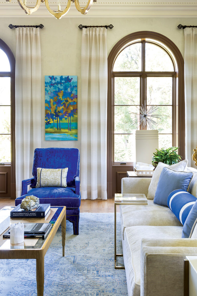 Art and unique details create interest in a sophisticated but comfortable setting. INTERIOR DESIGN: Lorna Gross Interior Design PHOTOGRAPHY: Angie Seckinger