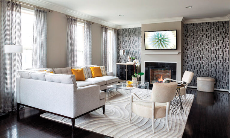 Textures, art and unique details create interest and warmth in a study with walls finished in metallic suede, original artwork and doses of royal blue. INTERIOR DESIGN: Lorna Gross Interior Design PHOTOGRAPHY: Angie Seckinger