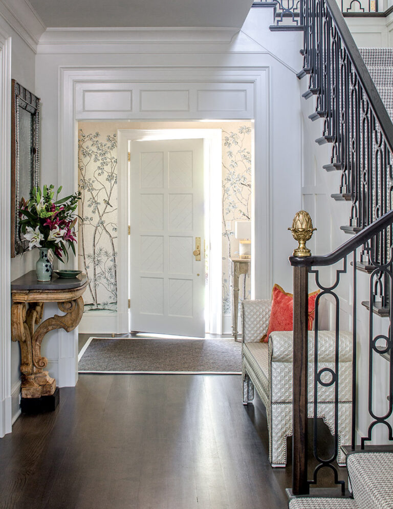 A synthetic rug withstands heavy traffic in an elegant foyer. INTERIOR DESIGN: Sroka Design Incorporated PHOTOGRAPHY: ERIK KVALSVIK