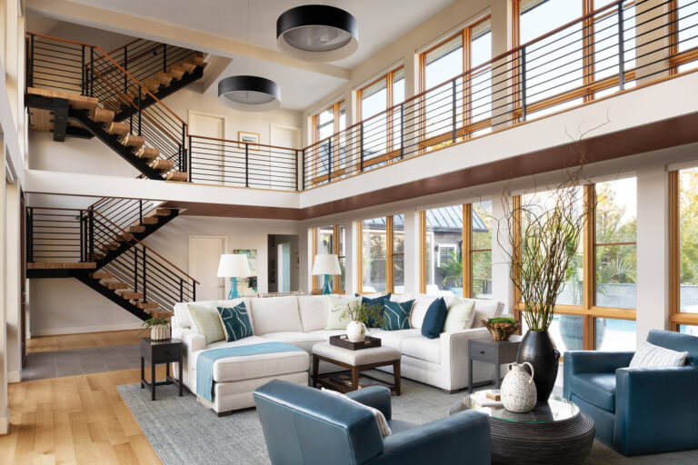 In a Rehoboth Beach getaway, low-slung furniture lets the architecture sing. INTERIOR DESIGN: Manlove and Company Interiors PHOTOGRAPHY: Stylish Productions