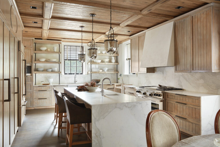 Sutton united small, dark spaces to create an airy kitchen in Baltimore with light colors and natural textures.
