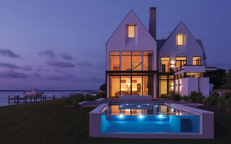 An infinity pool with an acrylic edge offers an eye-catching visual beside the Chesapeake Bay. P